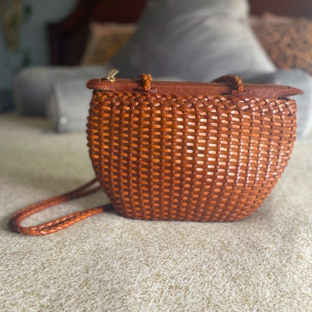 Vintage Italian Leather Woven Basket Purse